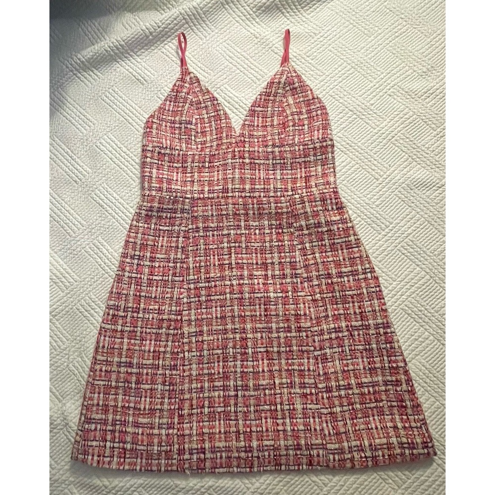 House of Harlow 1960 NWT Candy Pink White V-Neck Tweed  Mini Dress Small Barbie